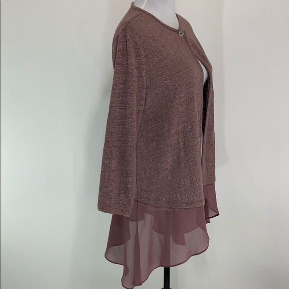 LOGO textured knit cardigan w/ Chiffon hem - Picture 2 of 8